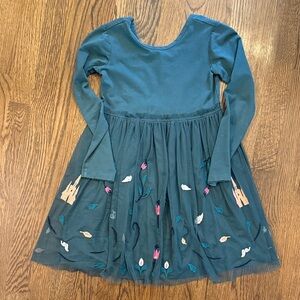 Frozen Disney size 120 (6-7) Teal Long-Sleeve Embroidered Kids Dress